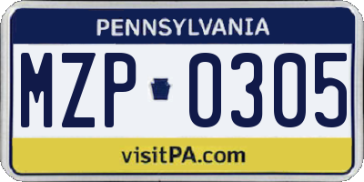 PA license plate MZP0305