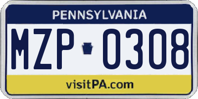PA license plate MZP0308
