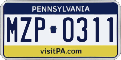 PA license plate MZP0311