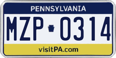 PA license plate MZP0314