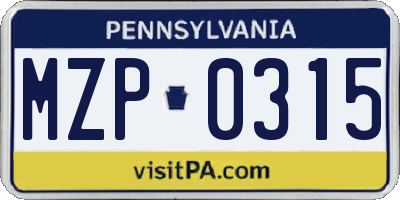 PA license plate MZP0315