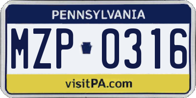 PA license plate MZP0316