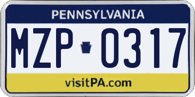 PA license plate MZP0317