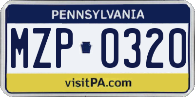 PA license plate MZP0320
