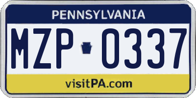PA license plate MZP0337