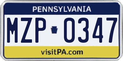 PA license plate MZP0347