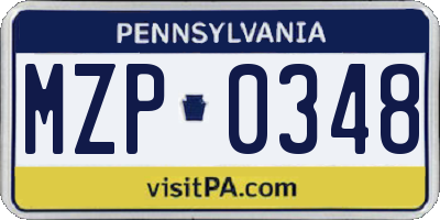 PA license plate MZP0348