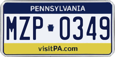 PA license plate MZP0349