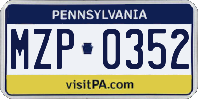 PA license plate MZP0352