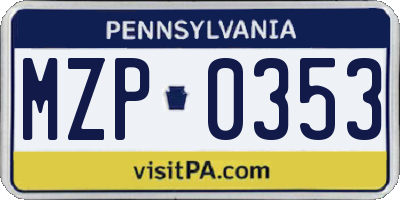 PA license plate MZP0353