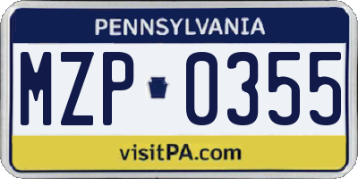 PA license plate MZP0355
