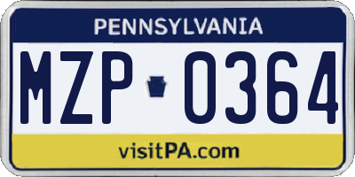 PA license plate MZP0364