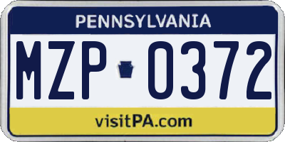 PA license plate MZP0372