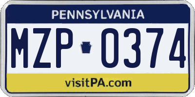 PA license plate MZP0374