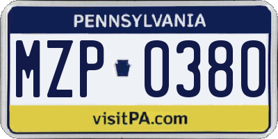 PA license plate MZP0380
