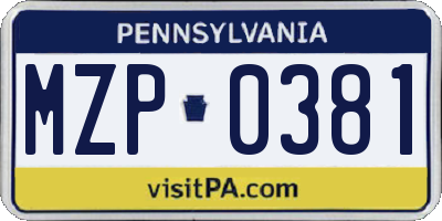 PA license plate MZP0381