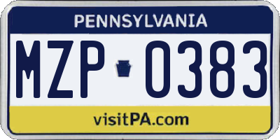 PA license plate MZP0383