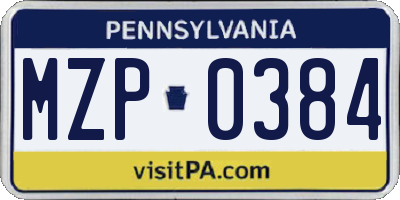 PA license plate MZP0384