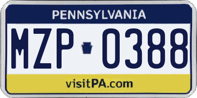 PA license plate MZP0388