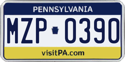 PA license plate MZP0390