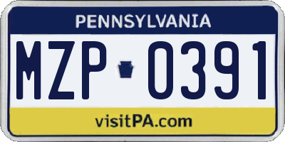 PA license plate MZP0391