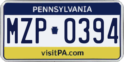 PA license plate MZP0394