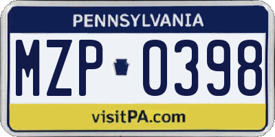 PA license plate MZP0398