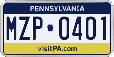 PA license plate MZP0401