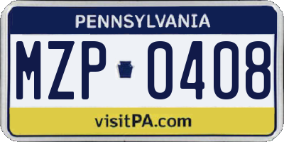 PA license plate MZP0408