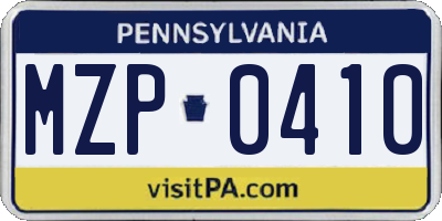 PA license plate MZP0410