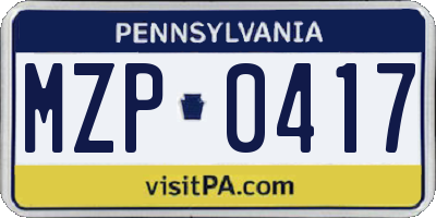 PA license plate MZP0417
