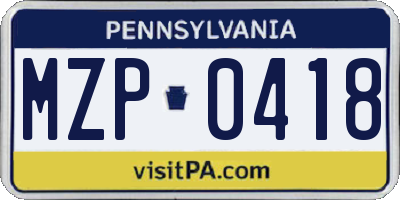 PA license plate MZP0418