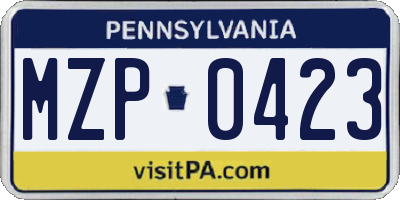 PA license plate MZP0423