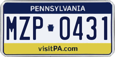 PA license plate MZP0431