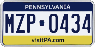PA license plate MZP0434