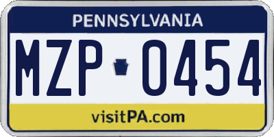 PA license plate MZP0454