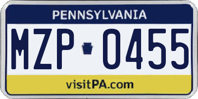 PA license plate MZP0455