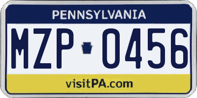 PA license plate MZP0456