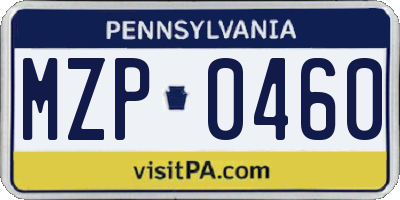 PA license plate MZP0460