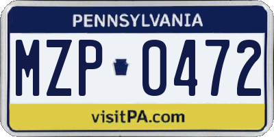 PA license plate MZP0472