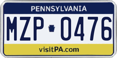 PA license plate MZP0476