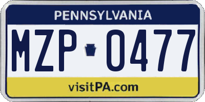 PA license plate MZP0477