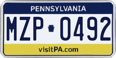 PA license plate MZP0492