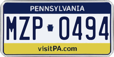 PA license plate MZP0494