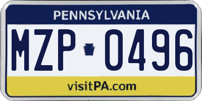 PA license plate MZP0496