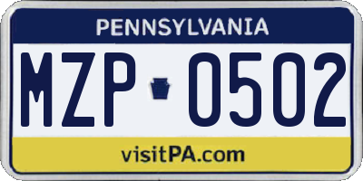PA license plate MZP0502