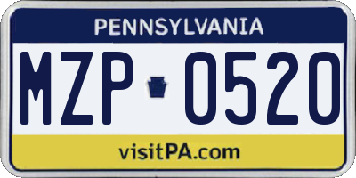 PA license plate MZP0520