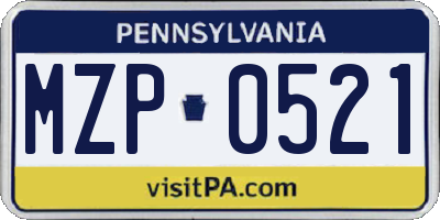 PA license plate MZP0521