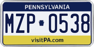 PA license plate MZP0538