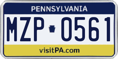 PA license plate MZP0561